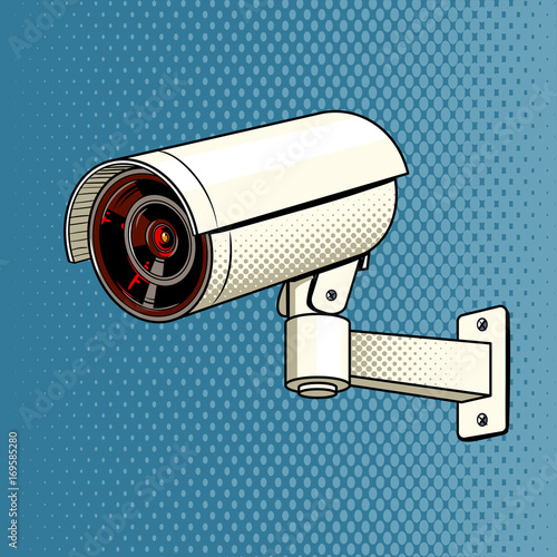Surveillance Camera on the wall pop art vector