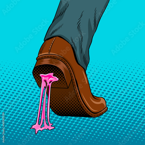 Chewing gum stuck to the shoe pop art vector