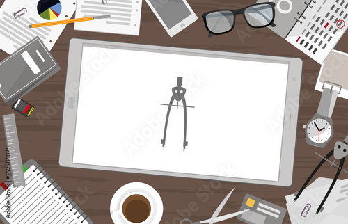 Schreibtisch mit Tablet - Zirkel