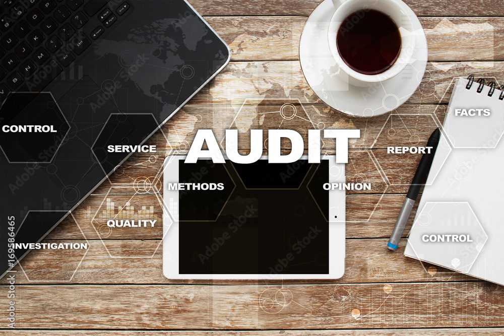 Audit business concept. Auditor. Compliance. Virtual screen technology. Audit business concept. Auditor. Compliance. Virtual screen technology.