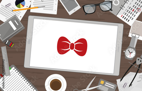 Schreibtisch mit Tablet - Schleife