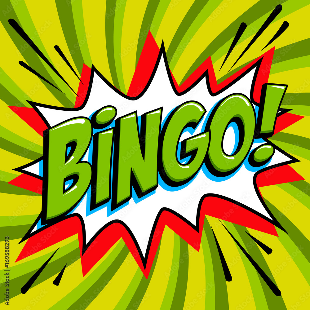 Bingo lottery poster. Lottery game background. Comics pop-art style bang shape on a red twisted background. Bingo lottery poster. Lottery game background. Comics pop-art style bang shape on a red twisted background.