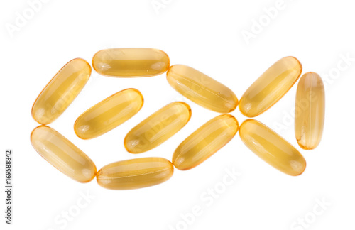 Fish oil pill on white background