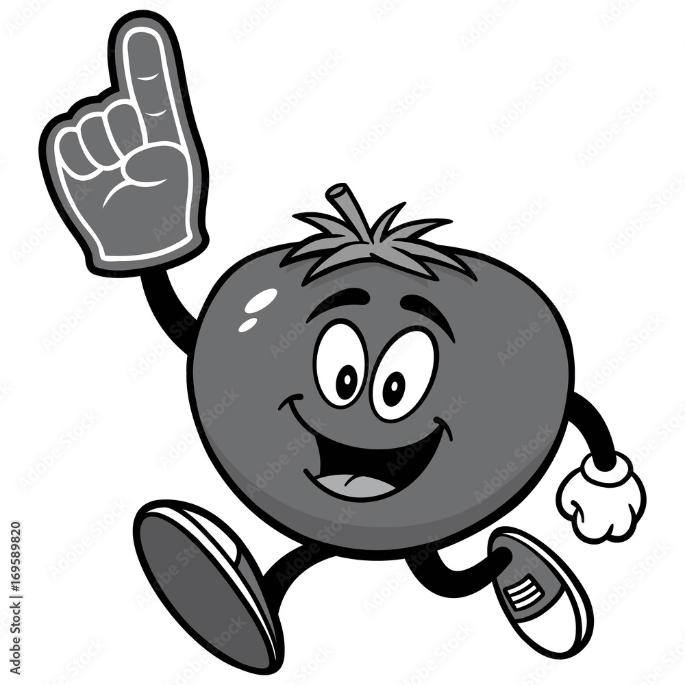 Tomato Running with Foam Finger Illustration Tomato Running with Foam Finger Illustration