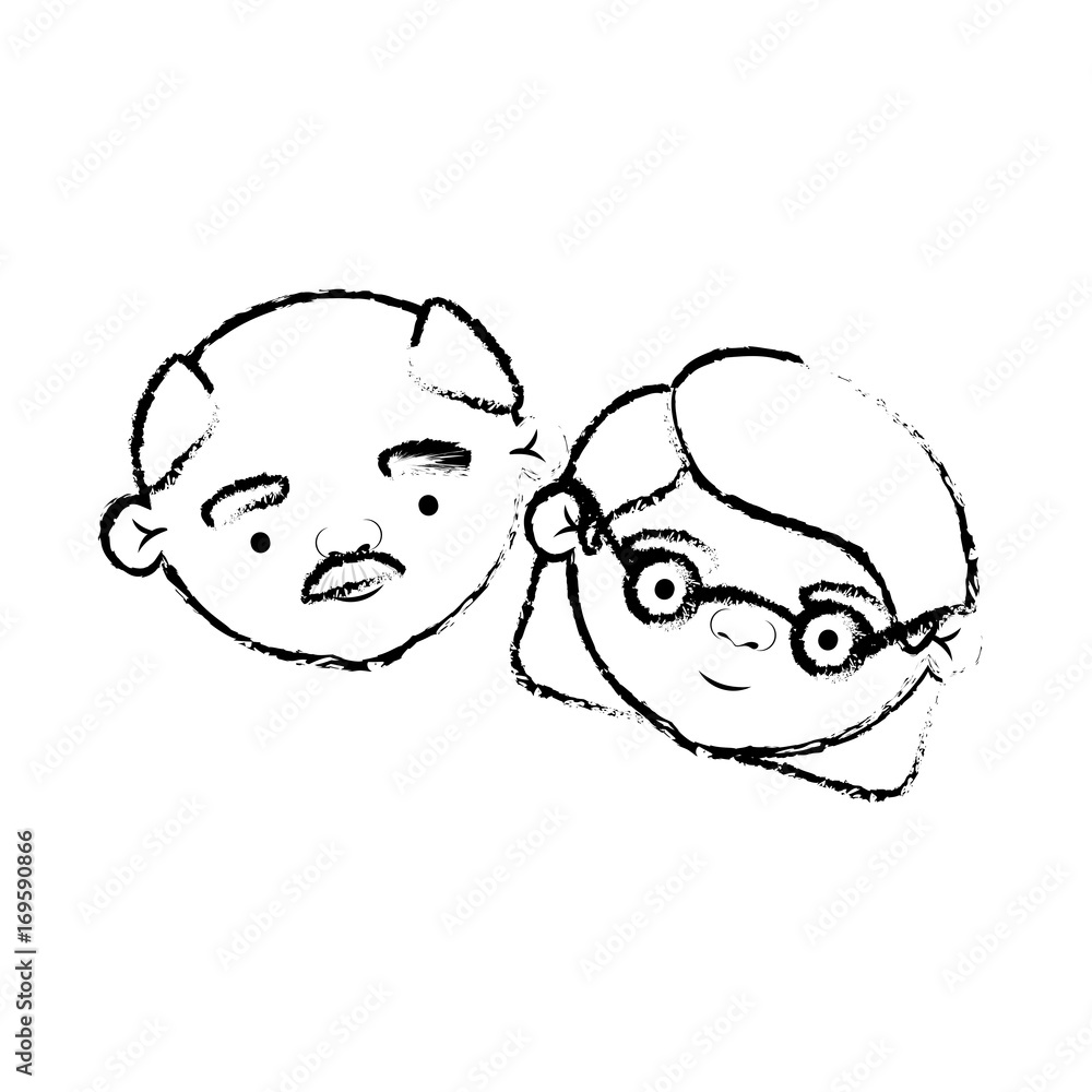 Obraz premium blurred silhouette of face of elderly couple grandfather with moustache and grandmother with glasses and short hairstyle