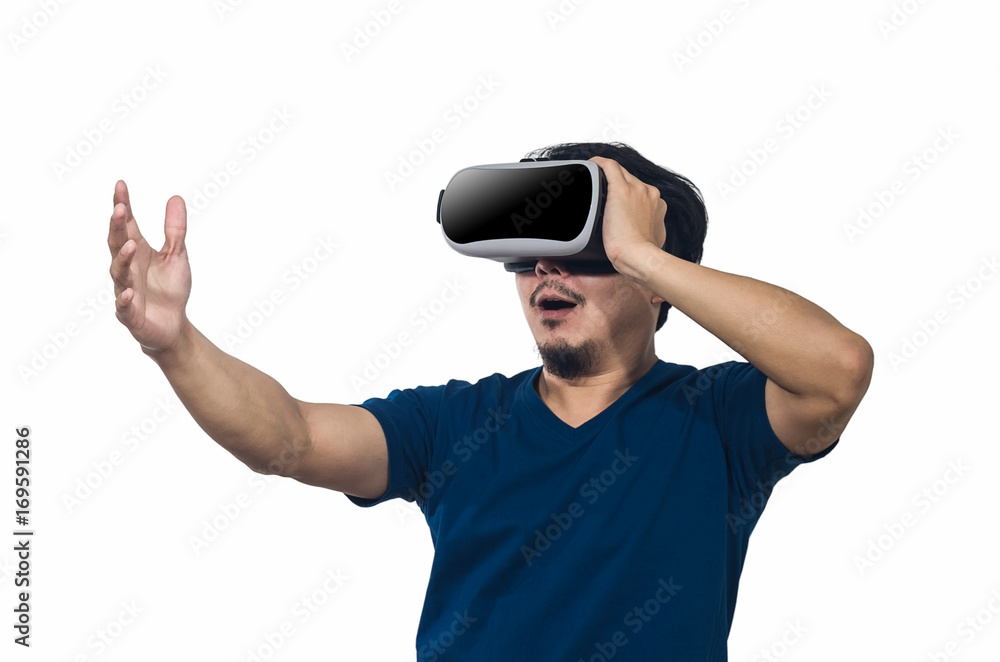 Young man with virtual reality goggles. Young man with virtual reality goggles.