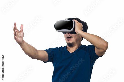 Young man with virtual reality goggles.