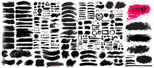 Fotografia Big collection of black paint, ink brush strokes, brushes, lines, grungy