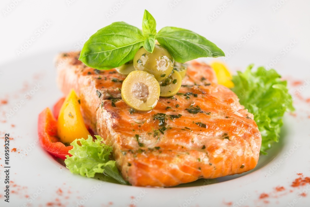 Fried fish with vegetables. Fried fish with vegetables.