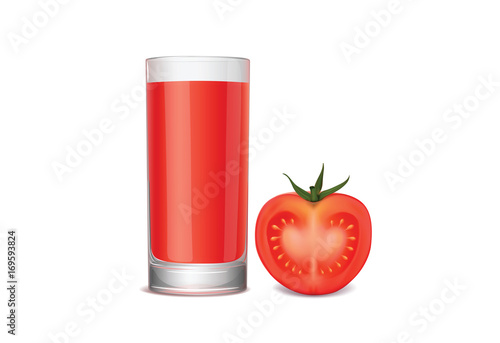 glass of tomato juice and fresh tomato