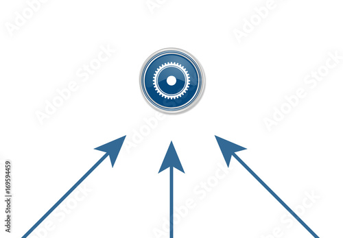 Pfeile zeigen auf Button - kompliziertes Zahnrad