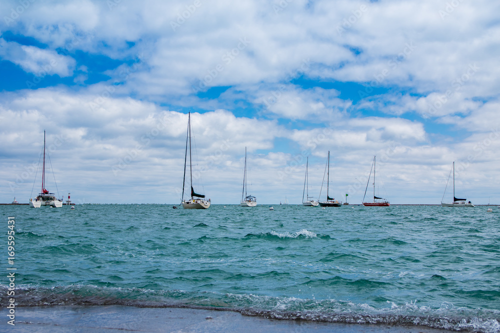 Ufer mit Segelbooten, Lake Michigan, Chicago