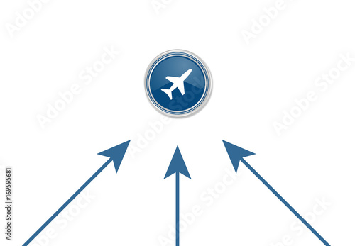 Pfeile zeigen auf Button - Flugzeug