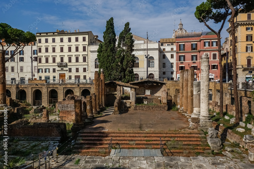 Ancient ruins Largo di Torre Argentina in Rome, Italy