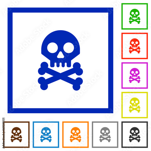Skull with bones flat framed icons