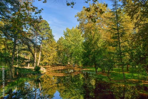 Bridge over garden lake in Vidago, Portugal