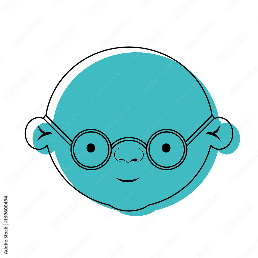 face bald grandfather with glasses in blue watercolor silhouette face bald grandfather with glasses in blue watercolor silhouette