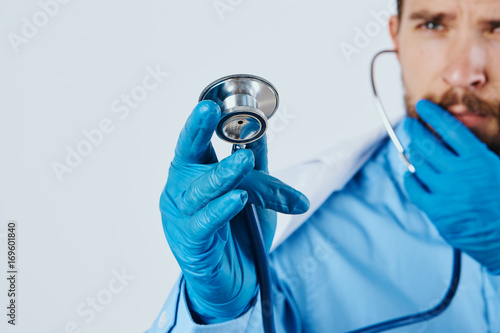 Man, doctor, stethoscope, close-up