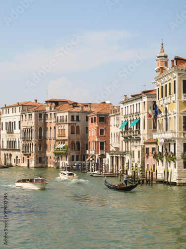 Gondolas and historic buildings in the Gran Canal in Venice  Italy