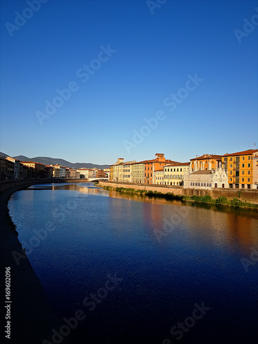 Pisa  Arno river  Ponte di Mezzo bridge. Lungarno