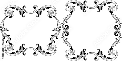 Set of vintage border frame engraving with retro ornament pattern in antique baroque style decorative design. Vector