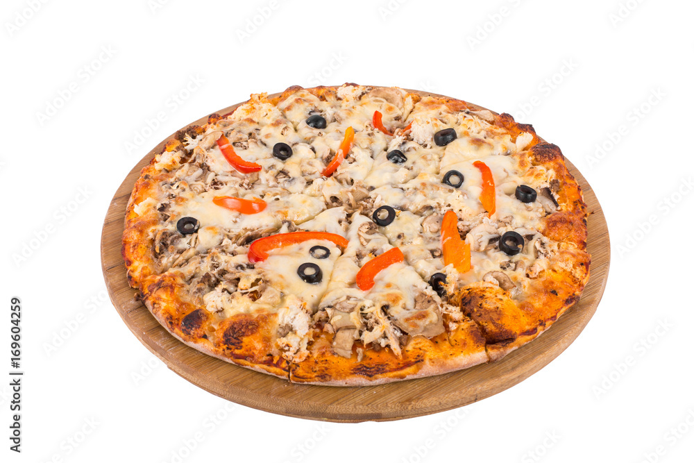 Tasty pizza with olives, isolated on white Tasty pizza with olives, isolated on white