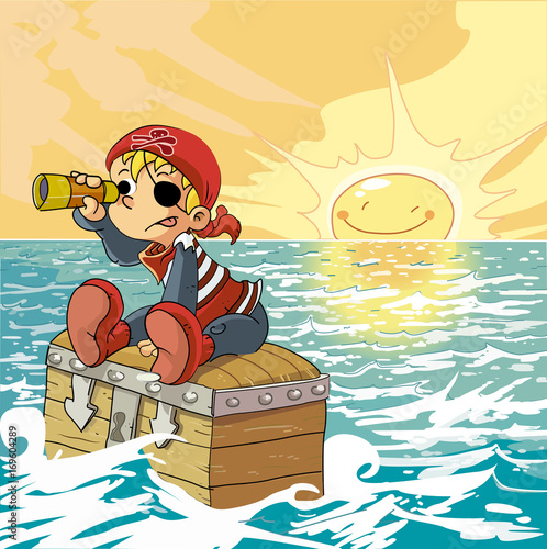 niño pirata en el mar