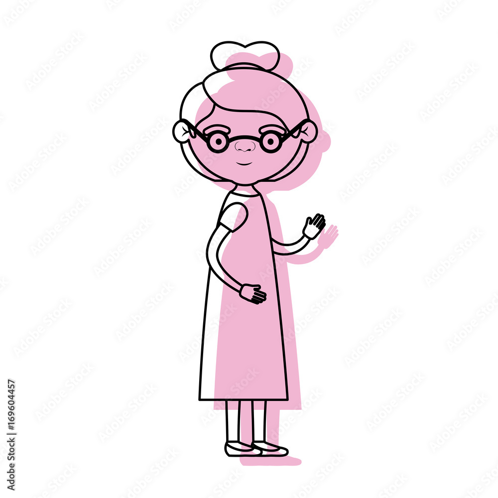 full body elderly woman in dress with collected hairstyle and glasses in pink watercolor silhouette full body elderly woman in dress with collected hairstyle and glasses in pink watercolor silhouette