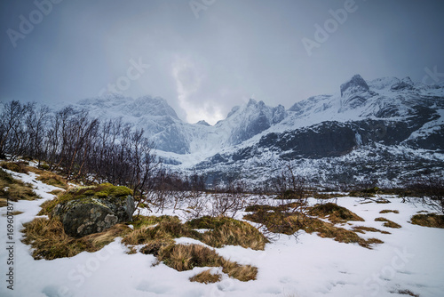 Icy snowy stunning landscape in Northern Europe. Norway