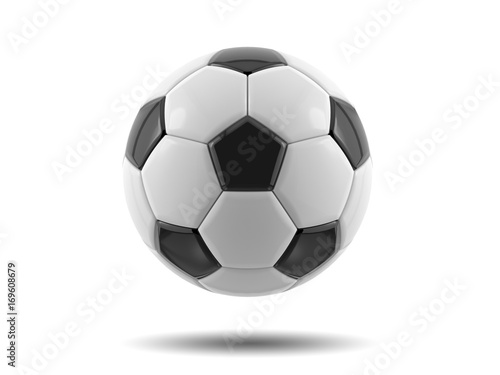 Leather black and white football ball. Soccer ball. 3D illustration.