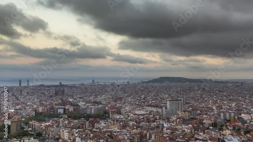 Wallpaper Mural Sunset over the skyline of Barcelona. Timelapse. Spain Torontodigital.ca