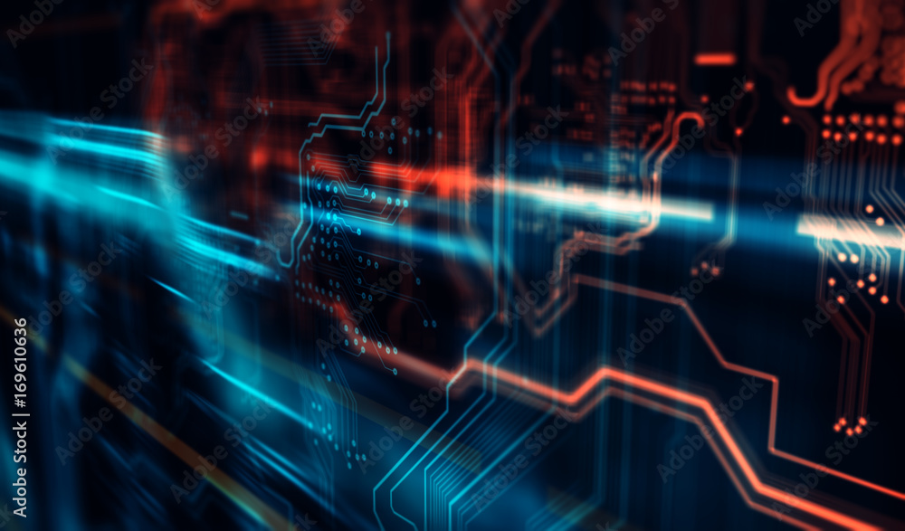 Technology background/Abstract technology background made of different element printed circuit board.  Printed circuit board in the server executes the data. 