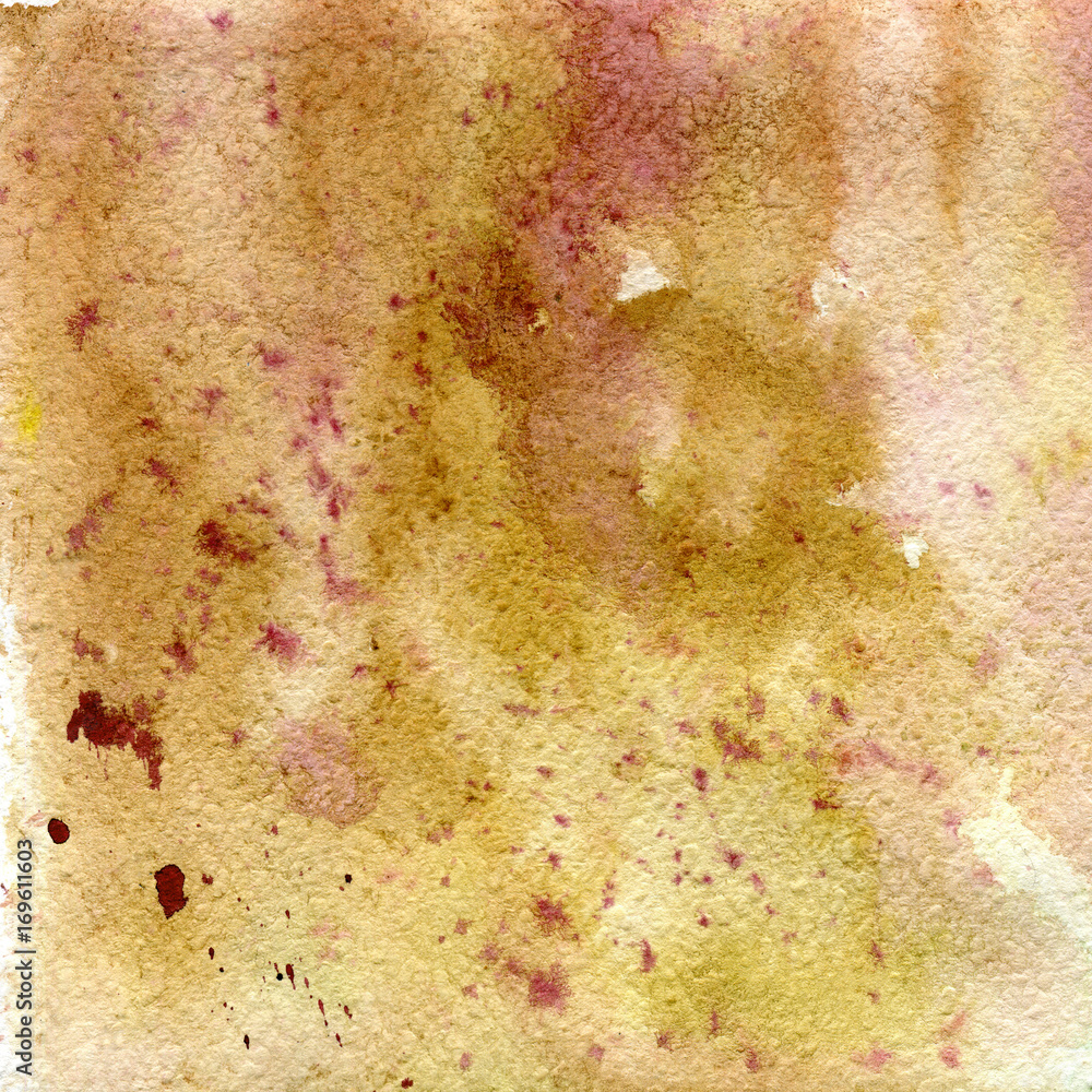 Illustration of a watercolor texture of ocher, brown and pink flowers. Watercolor abstract background, blots, blur, fill, print, spray, rub. Illustration of a watercolor texture of ocher, brown and pink flowers. Watercolor abstract background, blots, blur, fill, print, spray, rub.