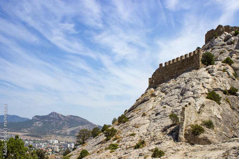 The ruins of the Genoese fortress in the city of Sudak, Crimea.