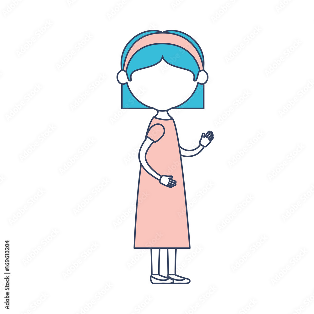faceless caricature full body elderly woman in dress with bow lace and straight short hairstyle in color section silhouette faceless caricature full body elderly woman in dress with bow lace and straight short hairstyle in color section silhouette