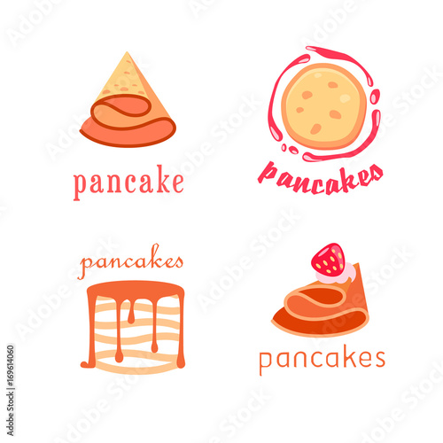 Four concepts of pancake logotypes / Logotypes with pancakes honey and jam
