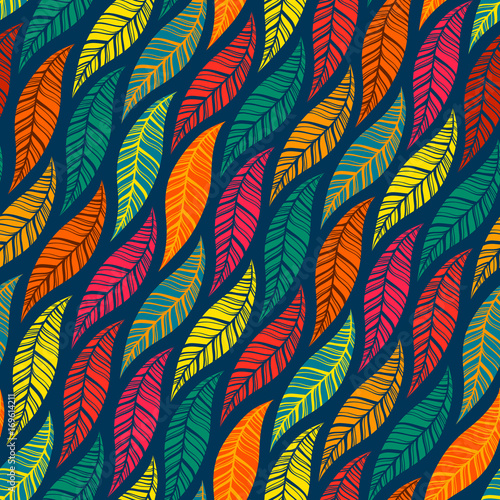 Seamless pattern of falling colored leaves