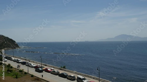 View of the Strait of Gibraltar from the observation deck of Tarifa city, Spain