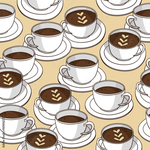 Vector seamless pattern with coffee cups