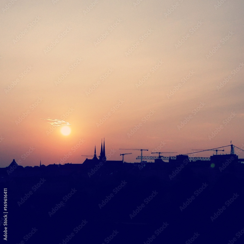 Luxembourg silhouette at sunset in summer