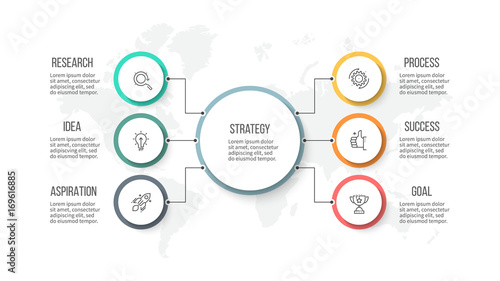 Business infographic. Organization chart with 6 options. Vector template.