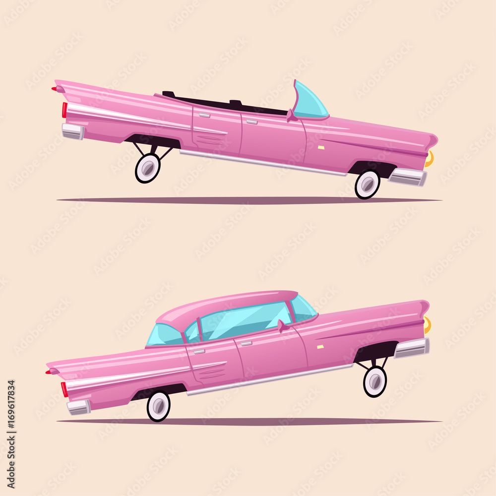 Retro car. Vintage lowrider. Cartoon vector illustration. Stock Vector |  Adobe Stock