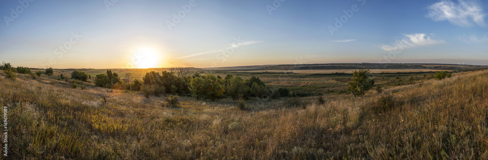 Beautiful sunrise on the hill in August. Beautiful sunrise on the hill in August.