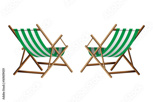 Vector  illustration of two green chaise lounge  on transparent background 