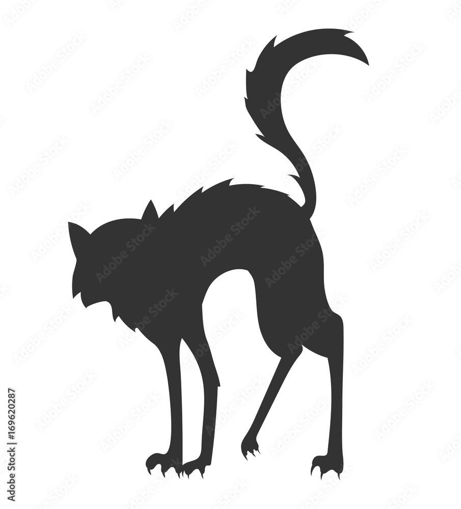 cartoon vector silhouette of the cat who arched its back Stock Vector
