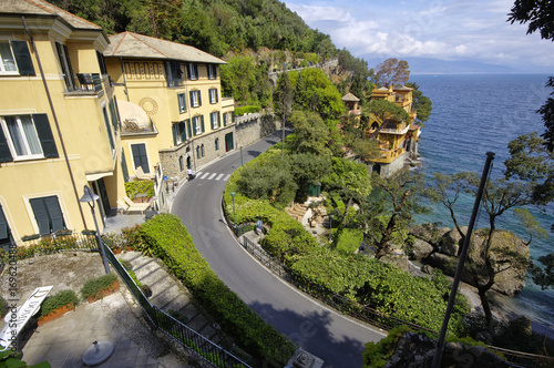 Fototapeta Naklejka Na Ścianę i Meble -  Coastline view of suburban district of Portofino, Portofino is one of the most  famous holiday resort. Liguria region, Italy