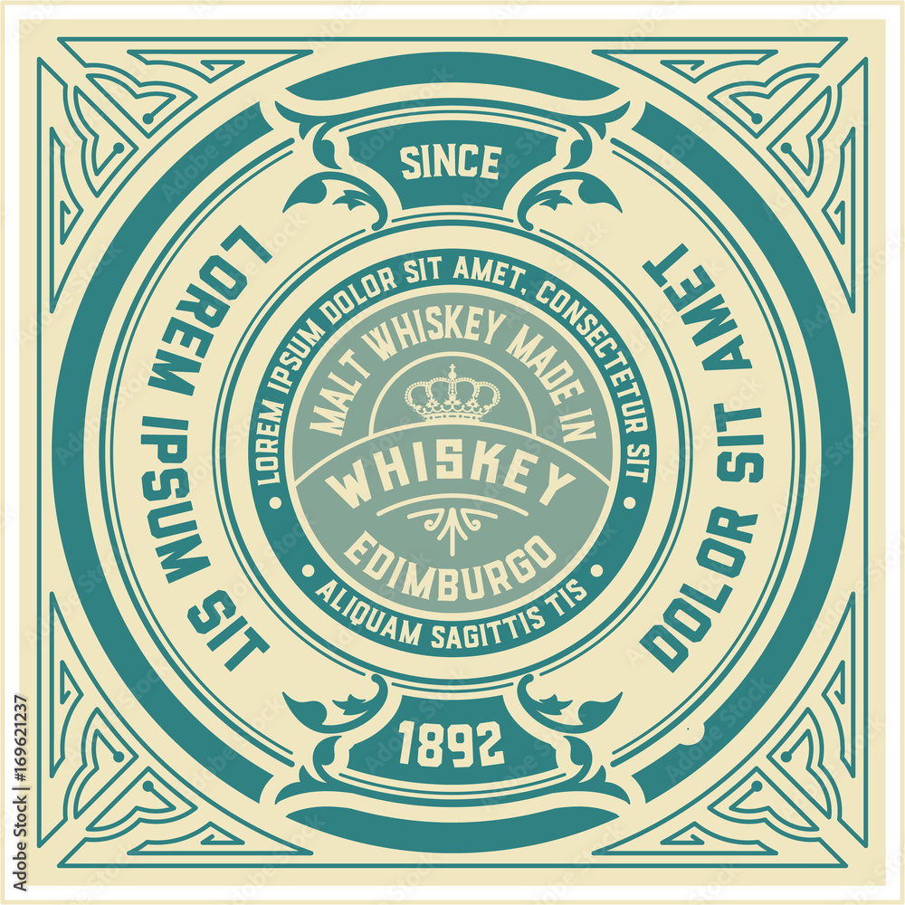 Whiskey label with old frames. Vector layered