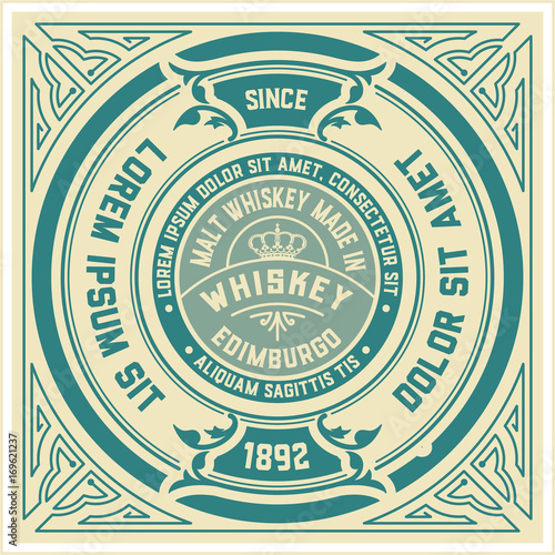 Whiskey label with old frames. Vector layered