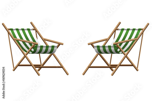Vector  illustration of two green chaise lounge  on transparent background 