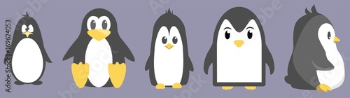 Abstract cute angry cartoon pinguin isolated on a blue background. Funny penguin image.